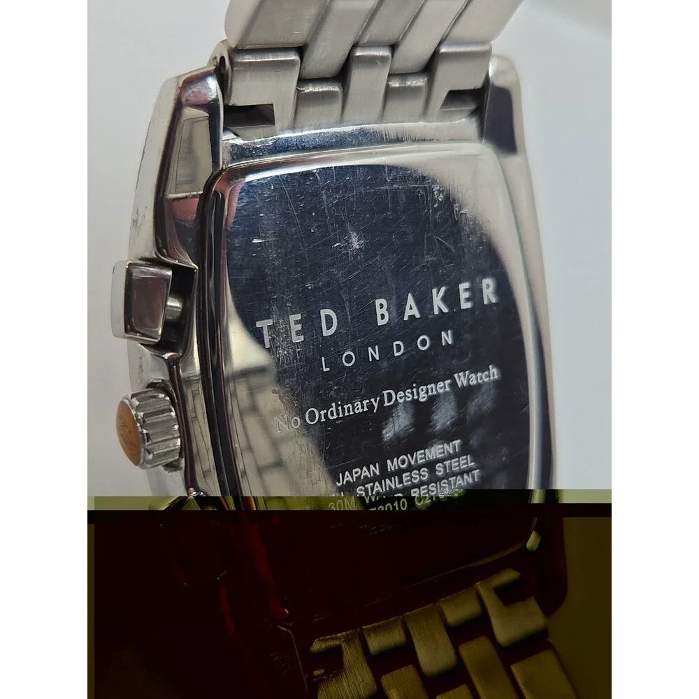 Ted Baker Mens Orange Dial Chronograph 39mm Watch Stainless Steel New Battery